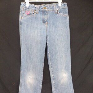 LA SENZA GIRL, faded blue denim, LOVE and HEART with PEACE sign